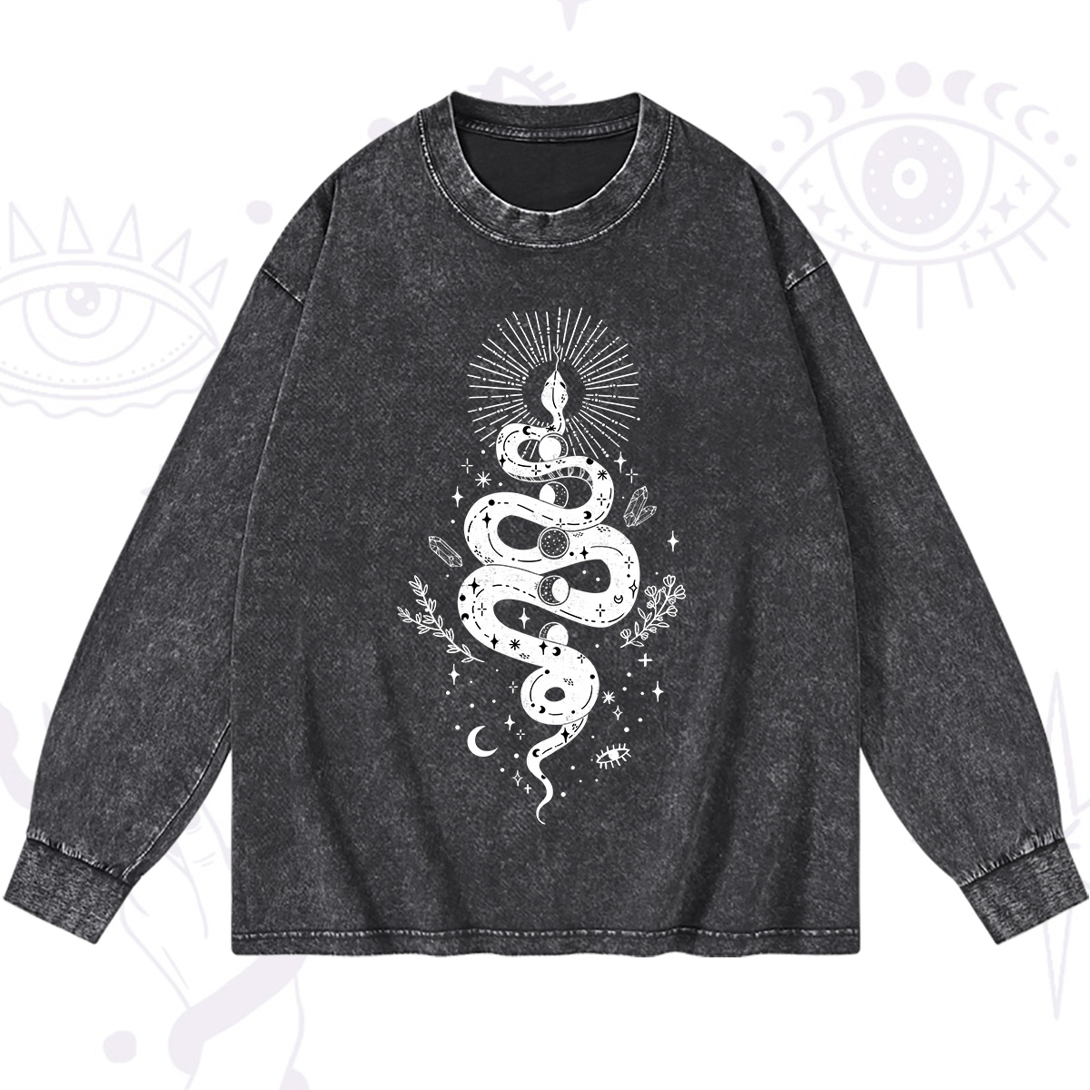 Purplehecate Mystical Moon Phases Snake Washed Long Sleeve Shirt
