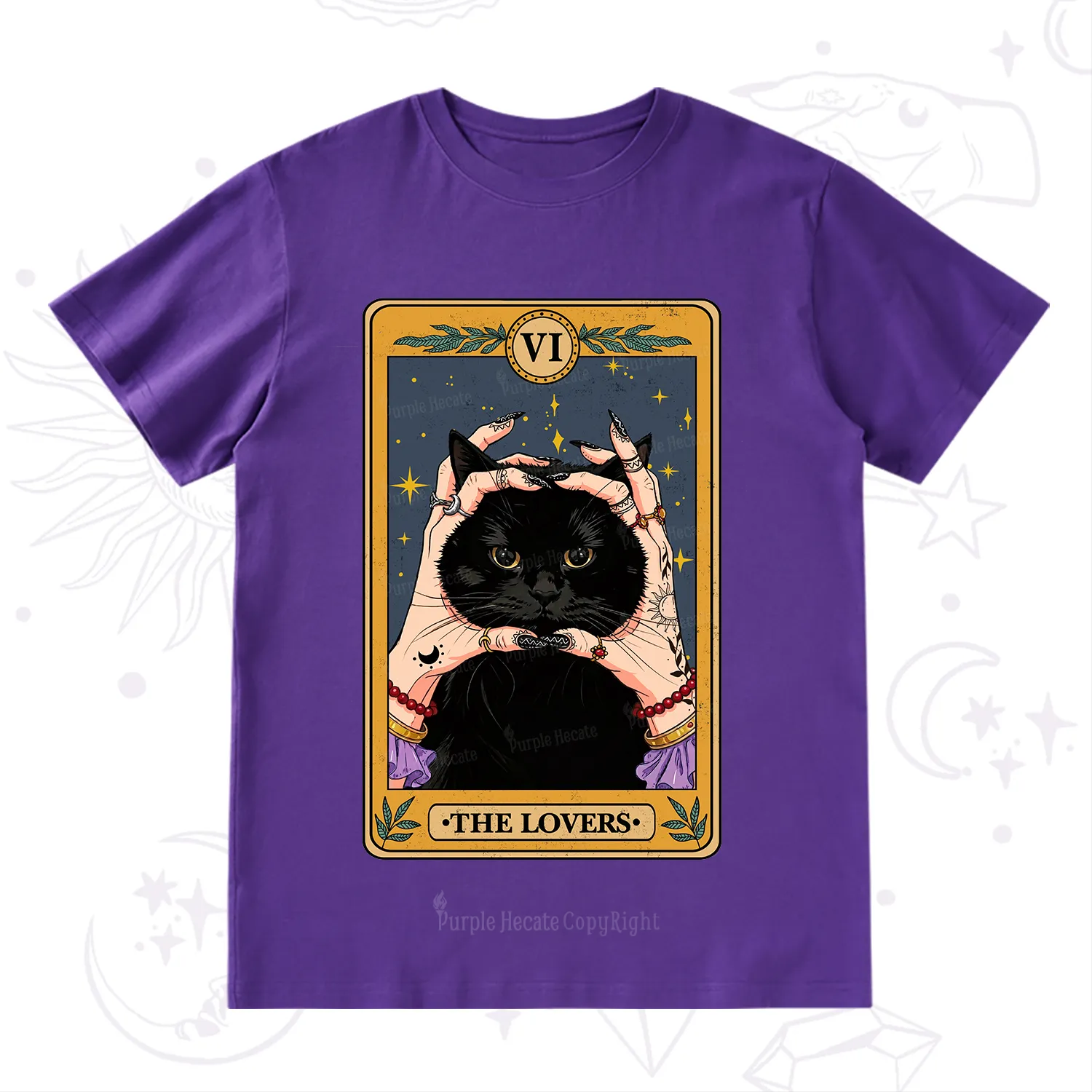 Purplehecate Black Cat The Lovers Tarot Card T-Shirt