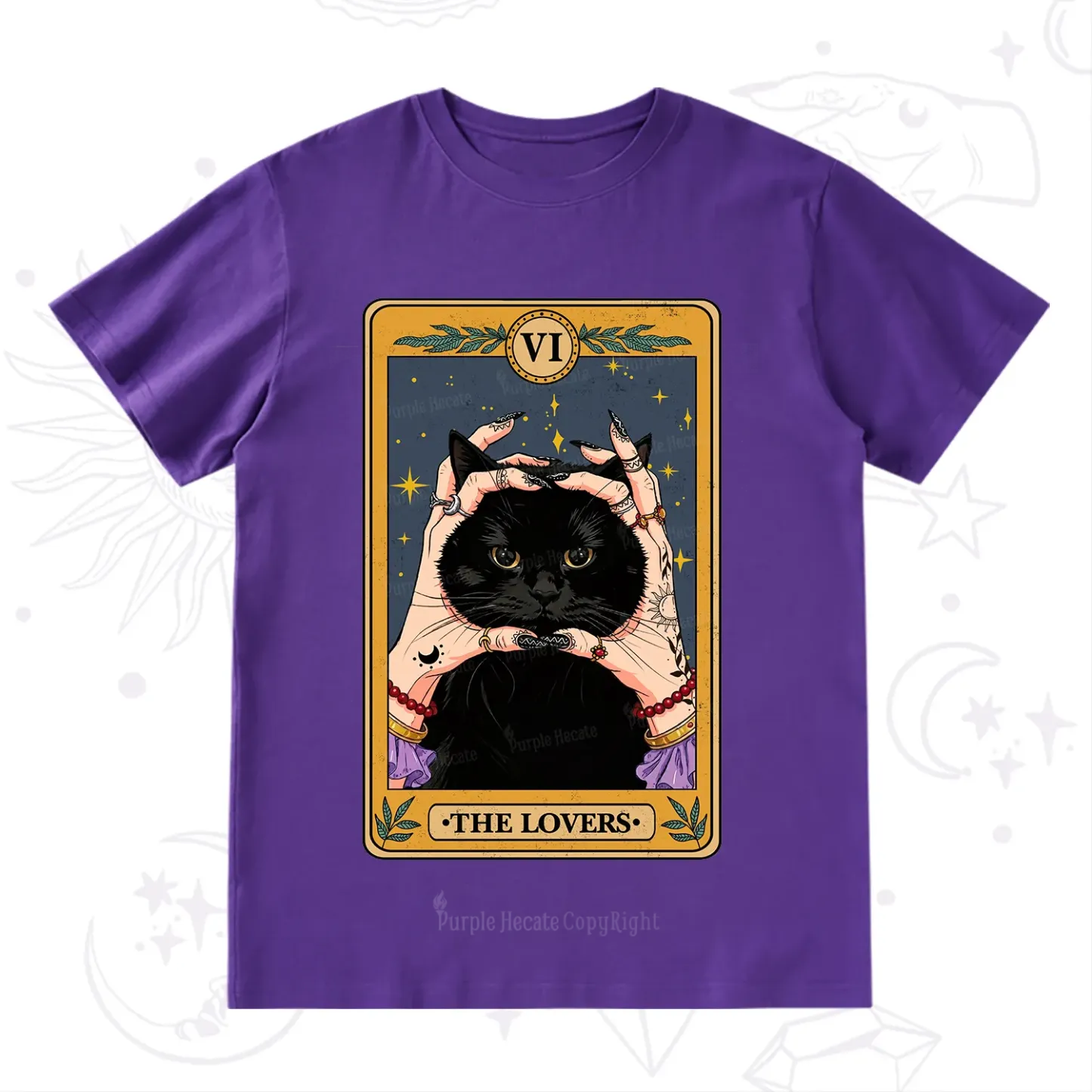 Purplehecate Black Cat The Lovers Tarot Card T-Shirt