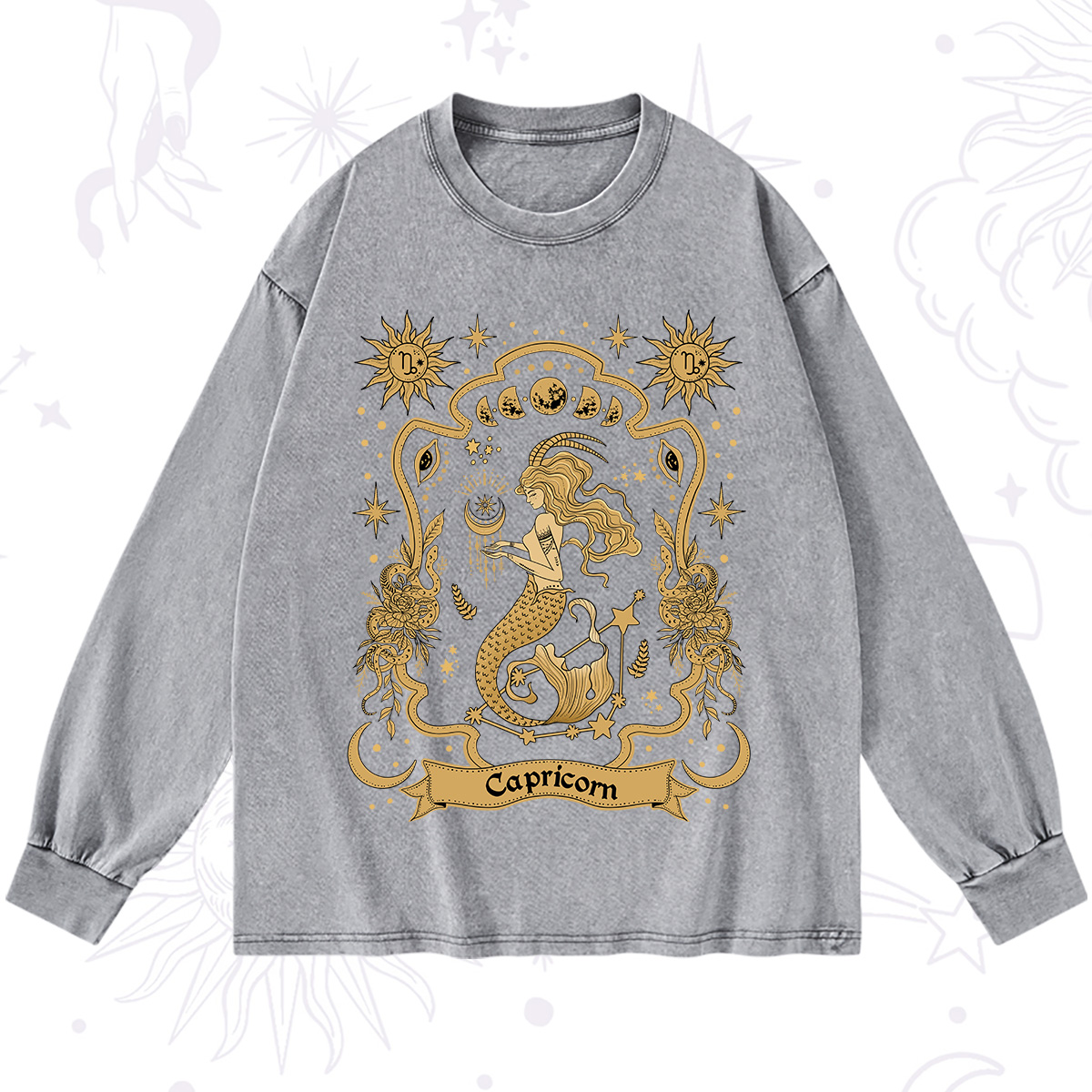 Purplehecate Capricorn' Astral Mirage Zodiac Washed Long Sleeve Shirt