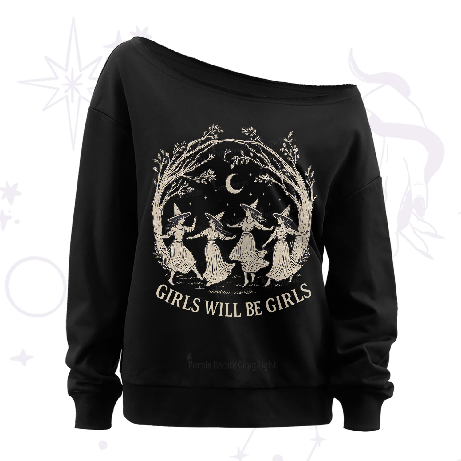 Purplehecate Girls Will Be Girls Witch Off The Shoulder Sweatshirt