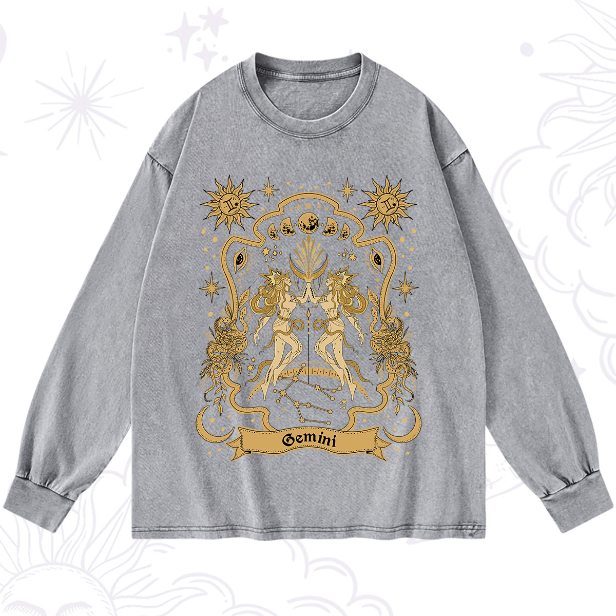 Purplehecate Gemini' Astral Mirage Zodiac Washed Long Sleeve Shirt