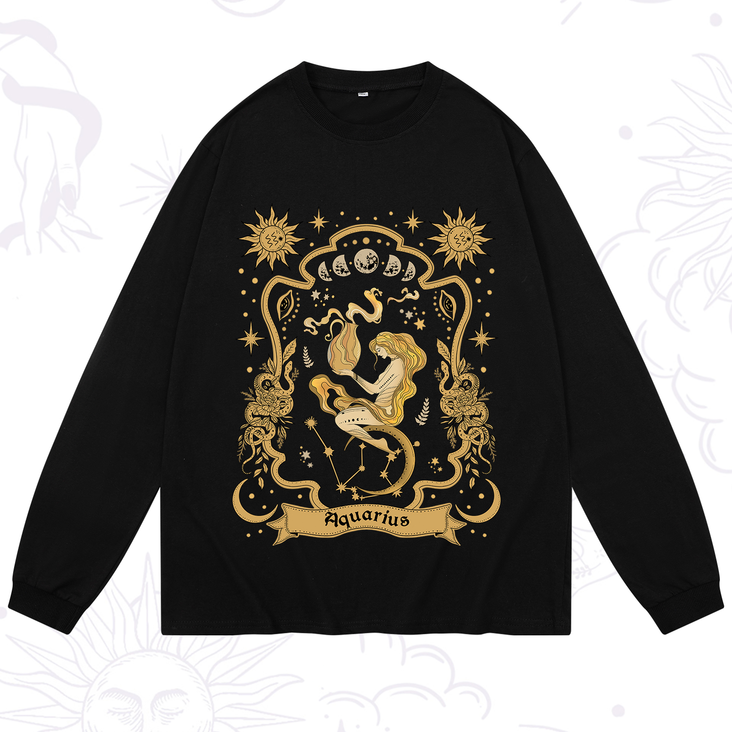 Purplehecate Aquarius' Astral Mirage Zodiac Long Sleeve T-Shirt