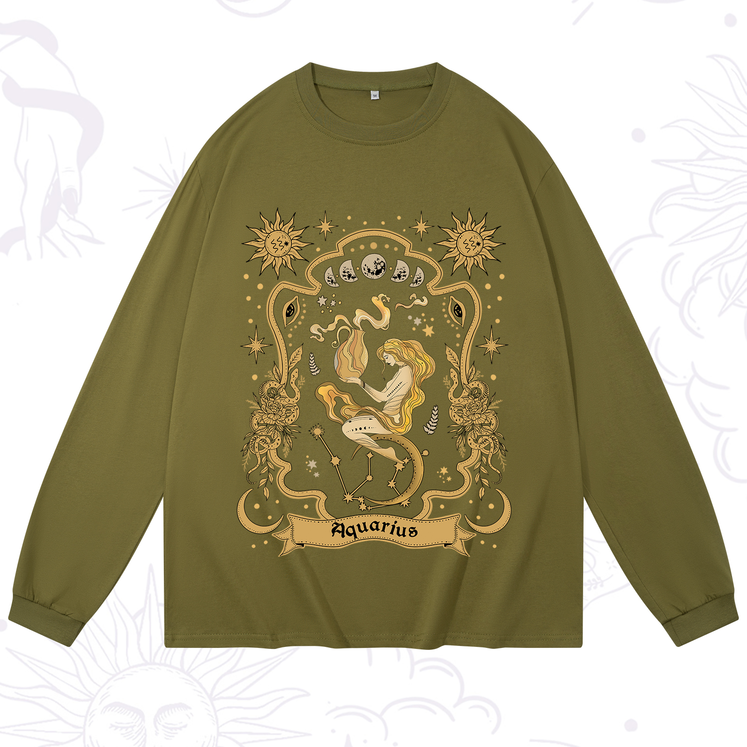 Purplehecate Aquarius' Astral Mirage Zodiac Long Sleeve T-Shirt