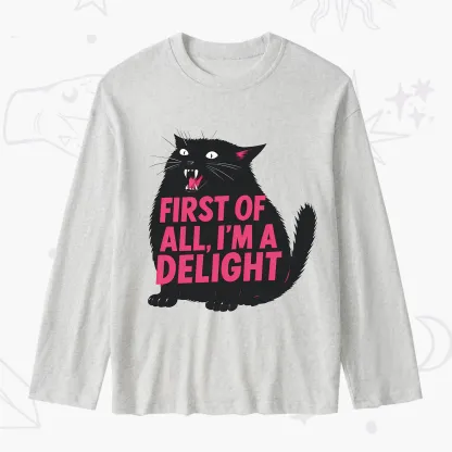 Purplehecate First Of All I'm A Delight Cat Slub Long Sleeve T-Shirt