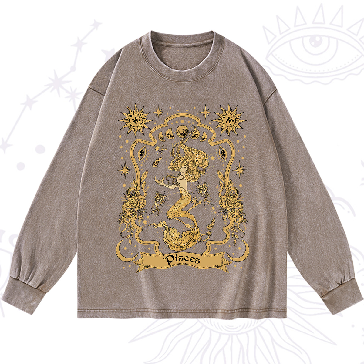 Purplehecate Pisces' Astral Mirage Zodiac Washed Long Sleeve Shirt