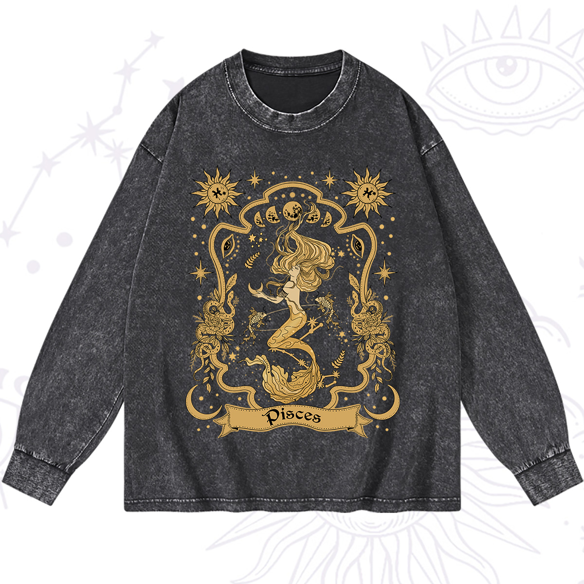 Purplehecate Pisces' Astral Mirage Zodiac Washed Long Sleeve Shirt