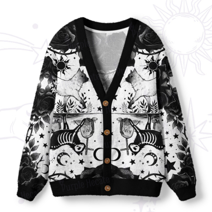 Purplehecate Gothic Black Cat & Rose Graveyard Ugly Cardigan Sweaters