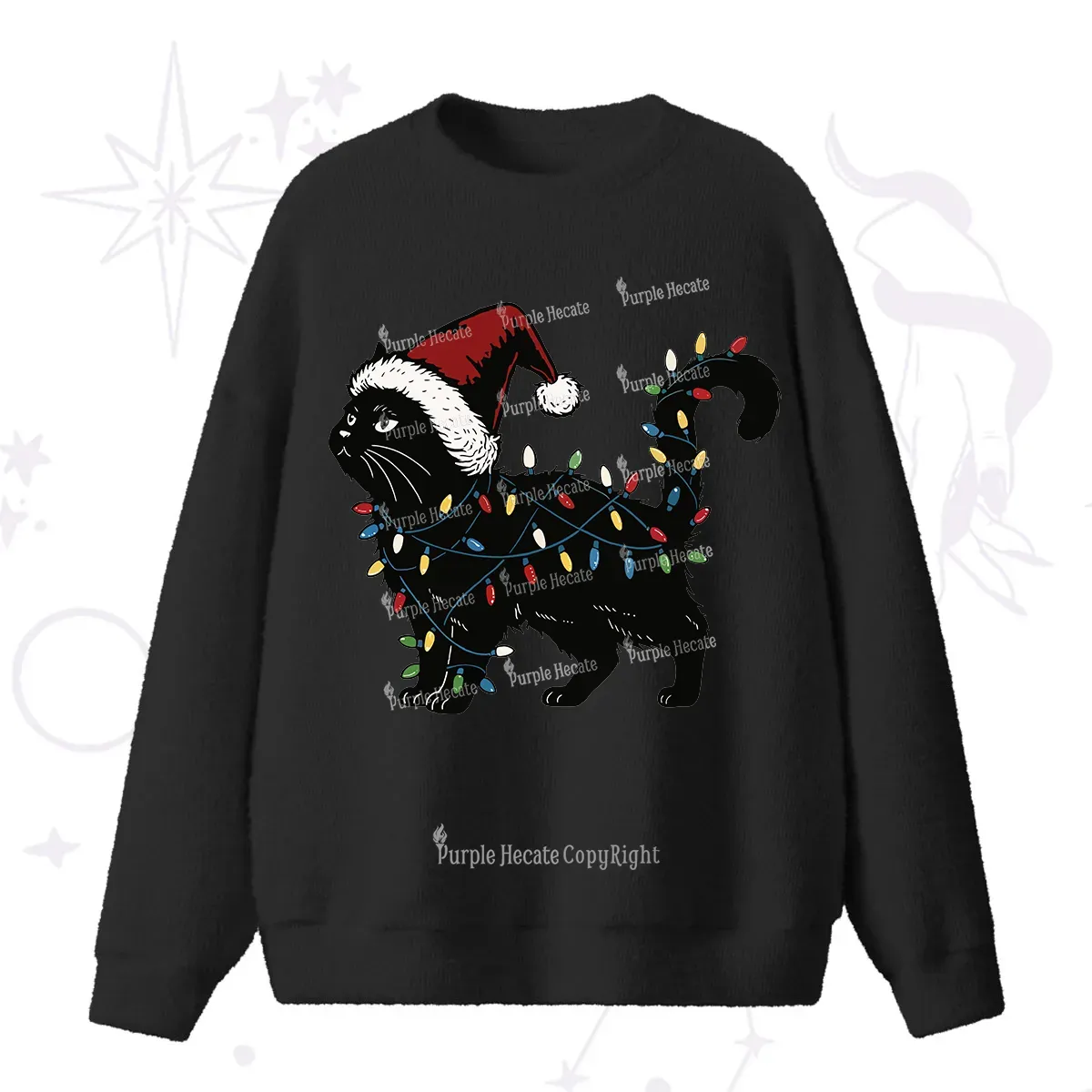Purplehecate Cute Cat Christmas Fuzzy Sweater