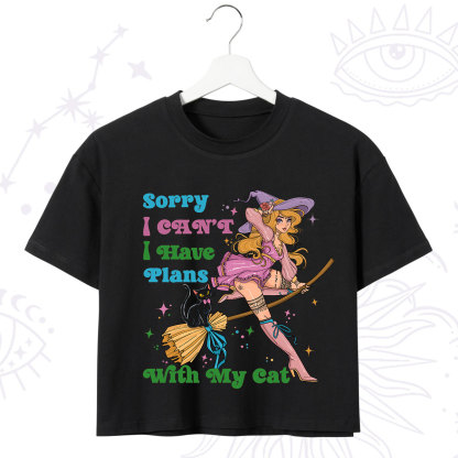 Purplehecate Sorry I Can��t I Have Plans With My Cat Crop T-Shirt