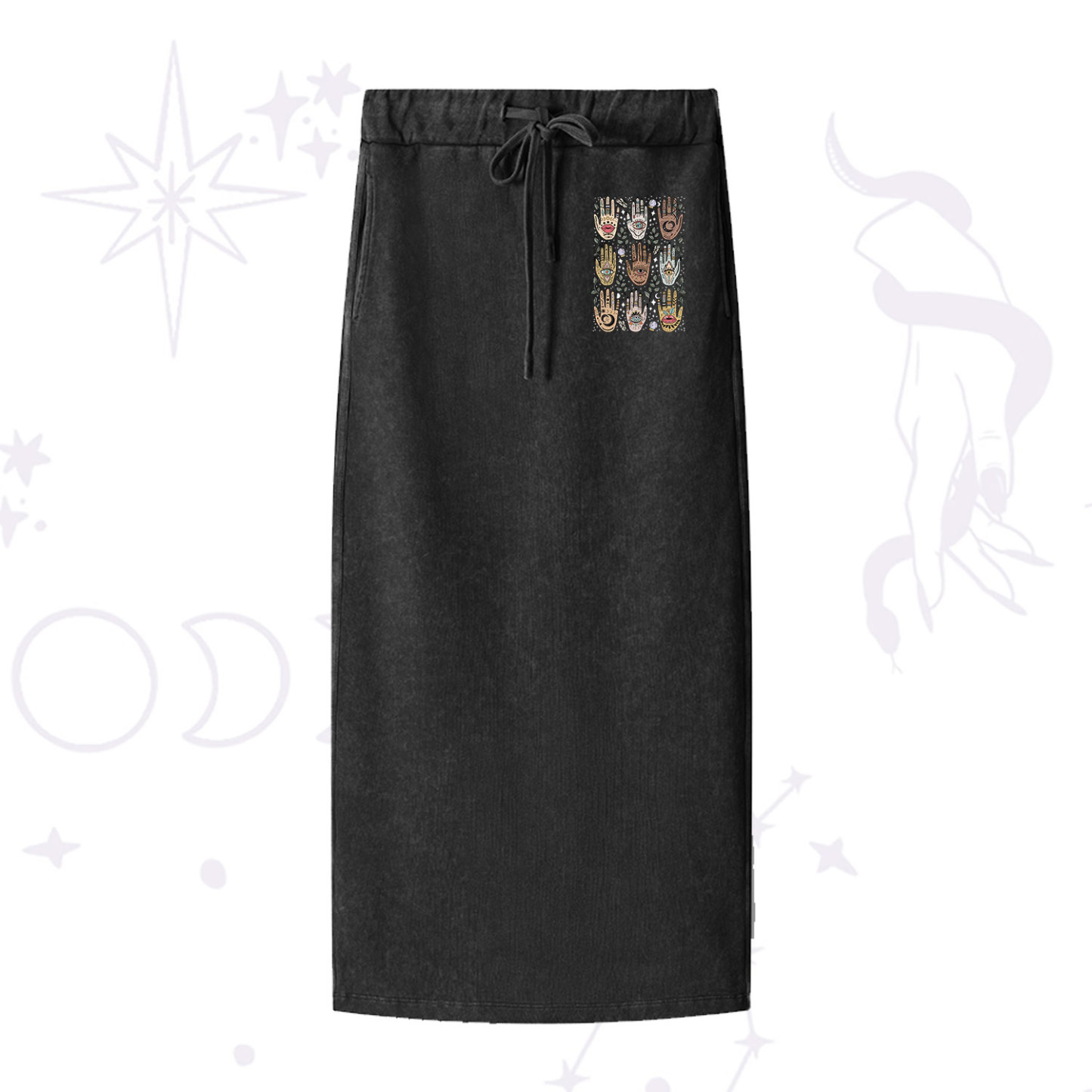 Purplehecate Helping Hands Washed Drawstring Long Skirt