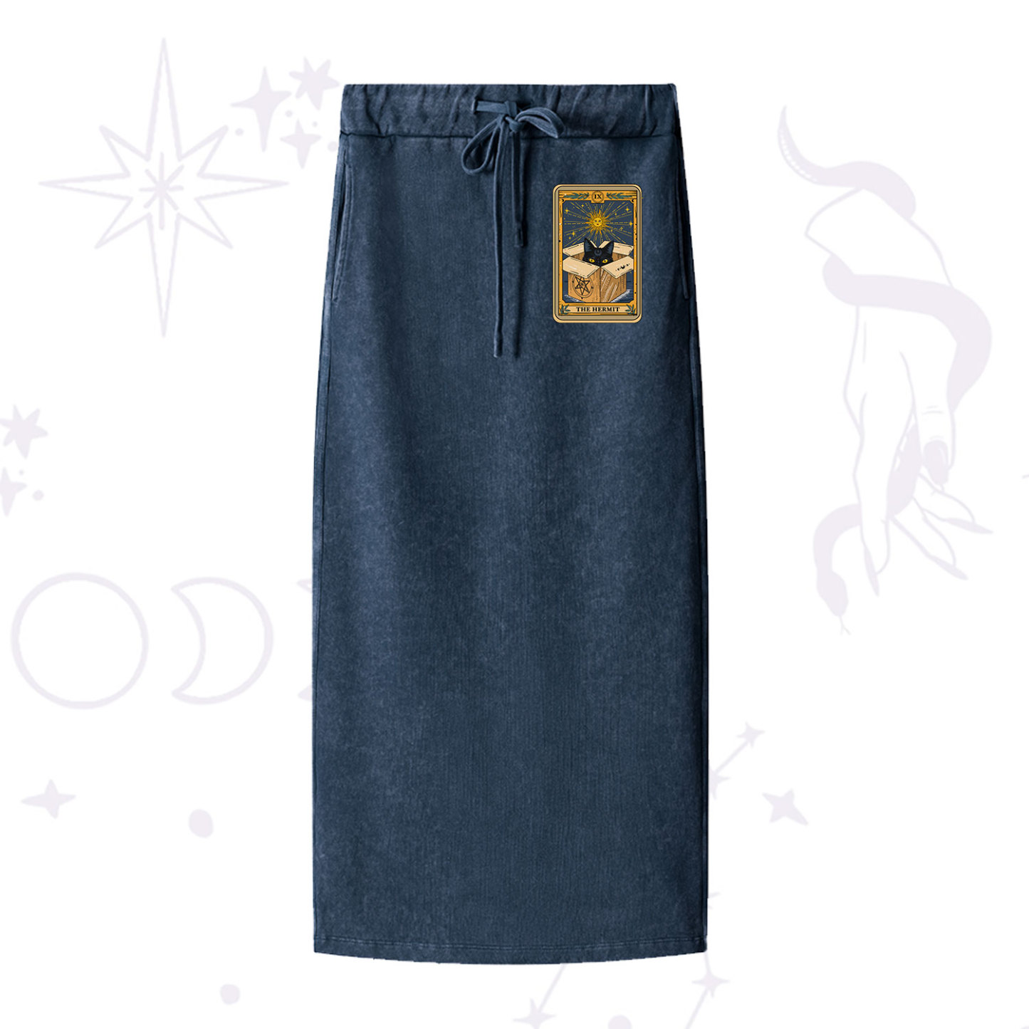 Purplehecate The Hermit Cat Tarot Card Washed Drawstring Long Skirt