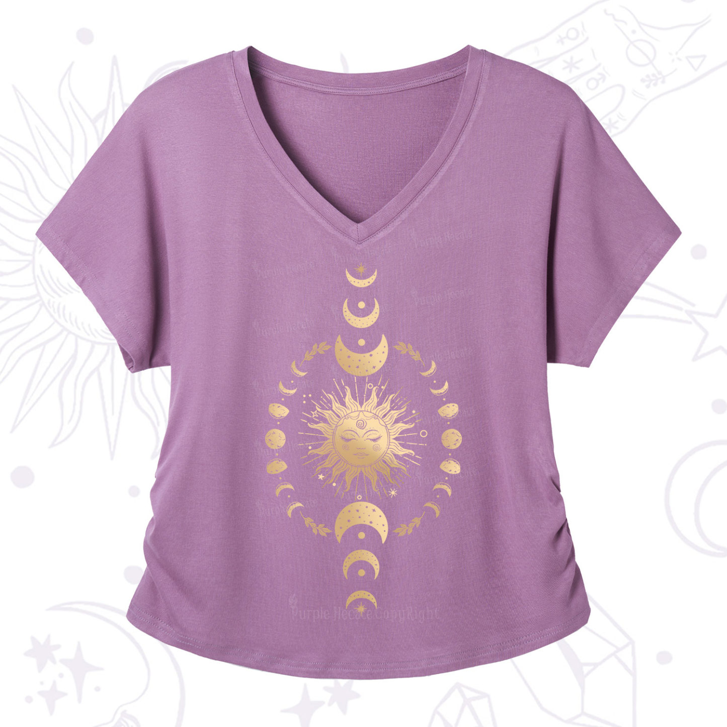 Purplehecate Celestial Sun & Moon Phases V-Neck T-Shirt