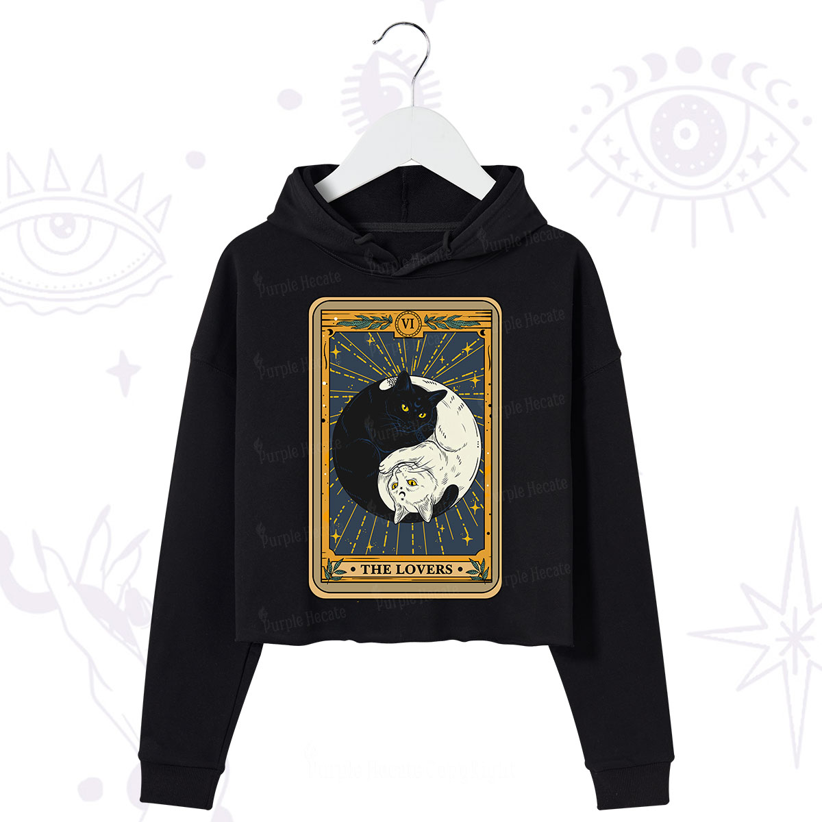 Purplehecate The Lovers Cat Tarot Crop Hoodie