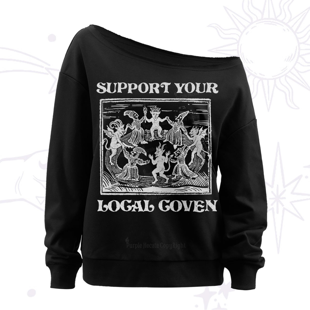 Purplehecate Support Your Local Coven Off The Shoulder Sweatshirt