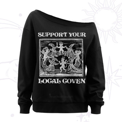 Purplehecate Support Your Local Coven Off The Shoulder Sweatshirt