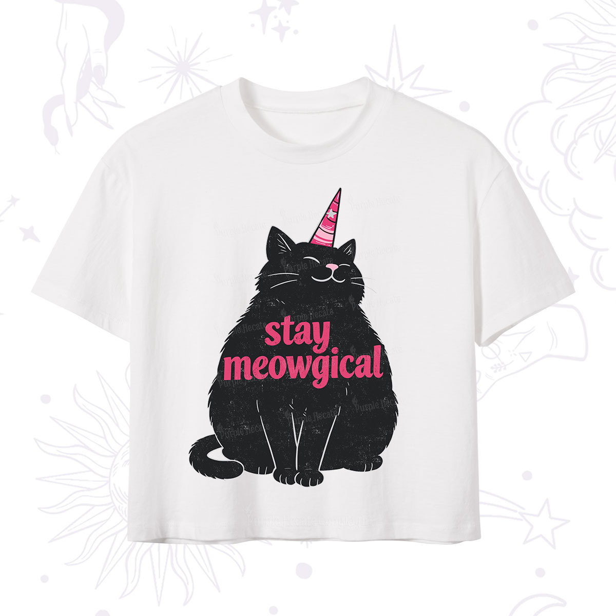 Purplehecate Stay Meowgical Crop T-Shirt