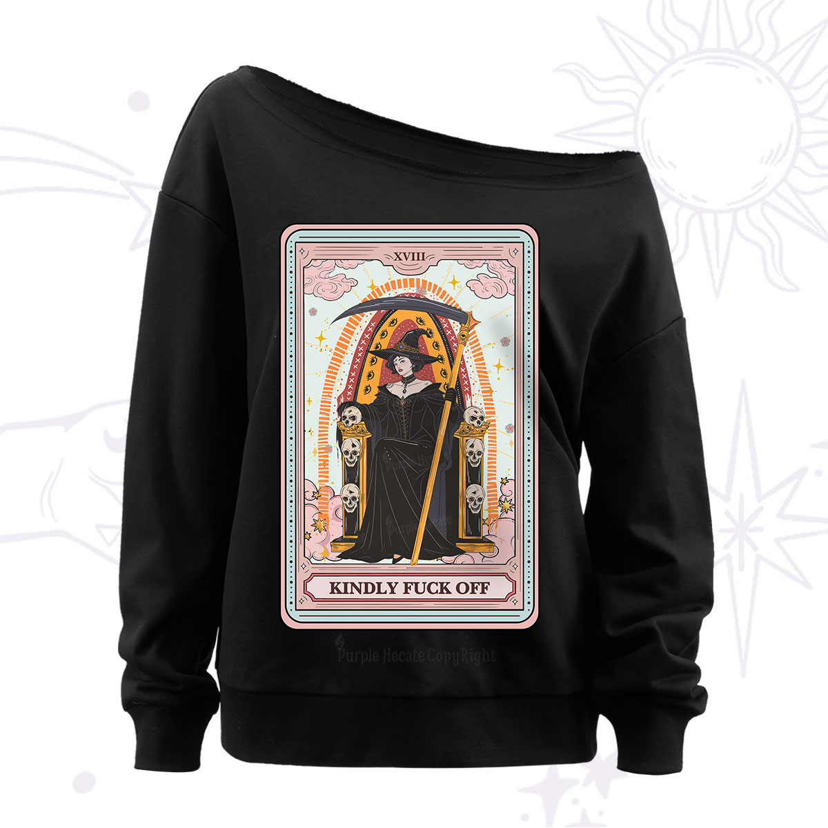 Purplehecate The Kindly Fuck Off Tarot Off The Shoulder Sweatshirt