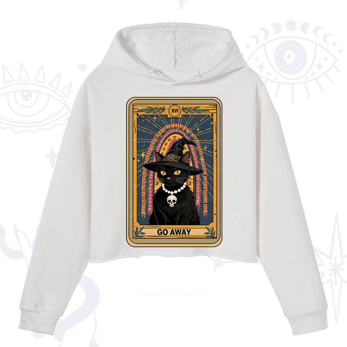 Purplehecate The Go Away Cat Tarot Crop Hoodie