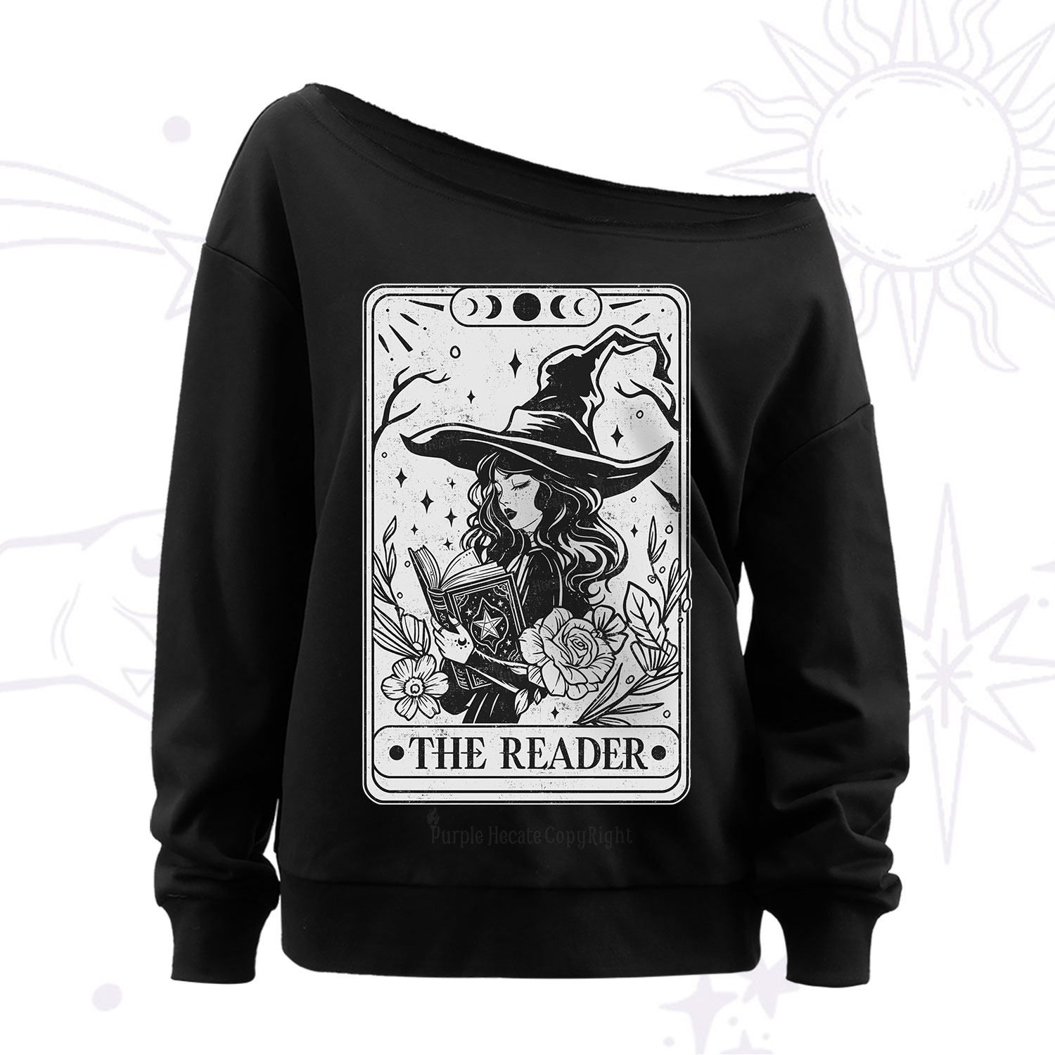 Purplehecate The Witch Reader Tarot Off The Shoulder Sweatshirt