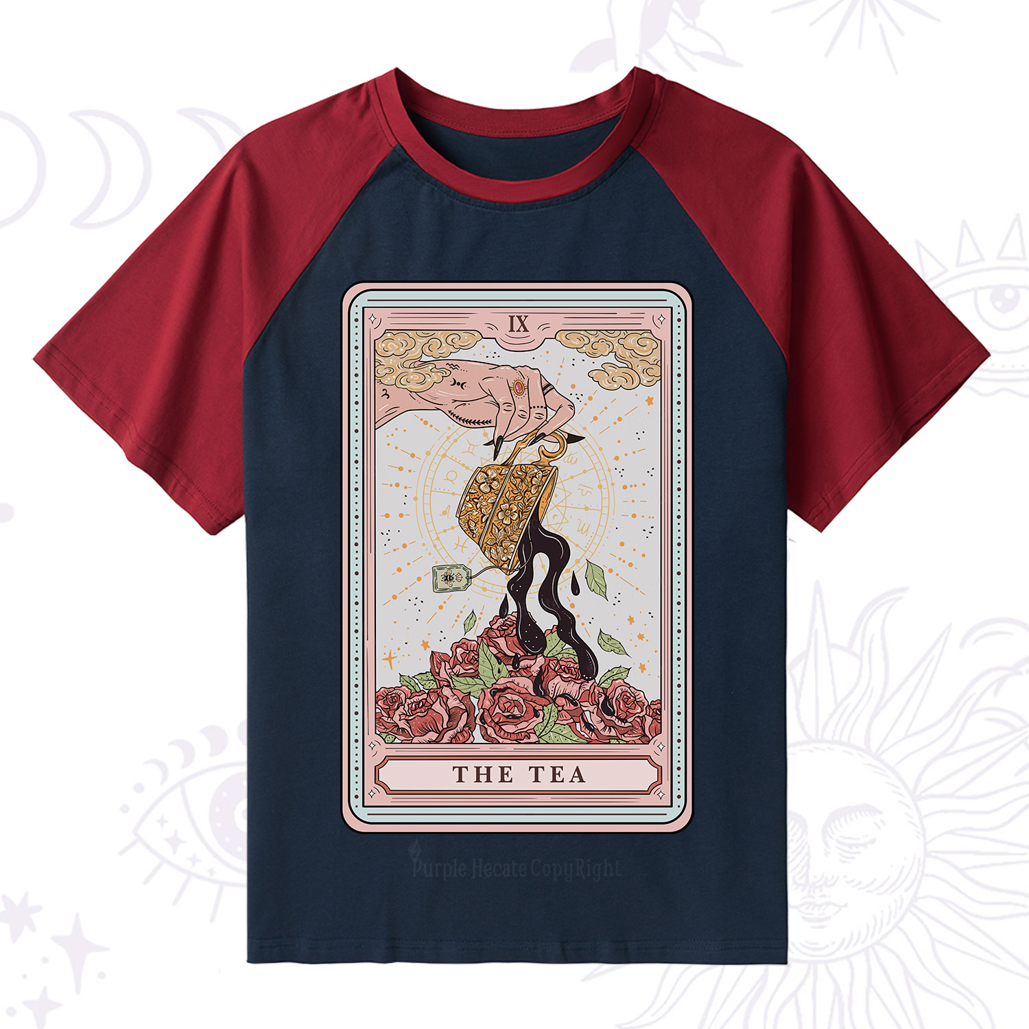 Purplehecate The Tea Food Tarot Raglan Short Sleeve T‑Shirt