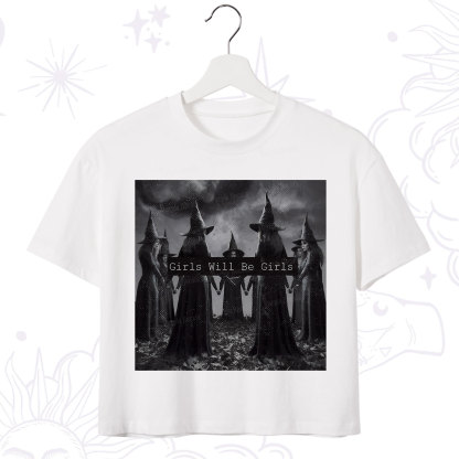 Purplehecate Vintage Girls Will Be Girls Witch Crop T-Shirt