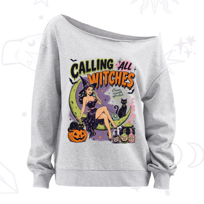 Purplehecate Calling All Witches Halloween Off The Shoulder Sweatshirt