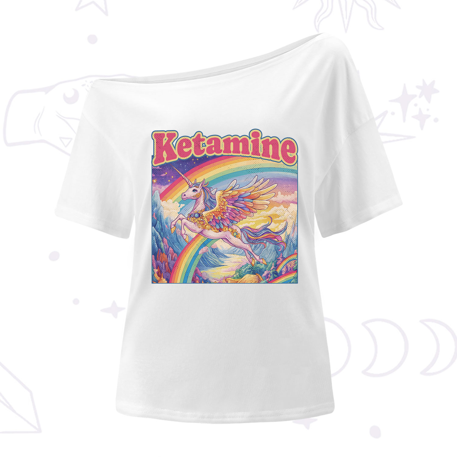 Purplehecate Ketamine Rainbow Unicorn One Shoulder T-Shirt