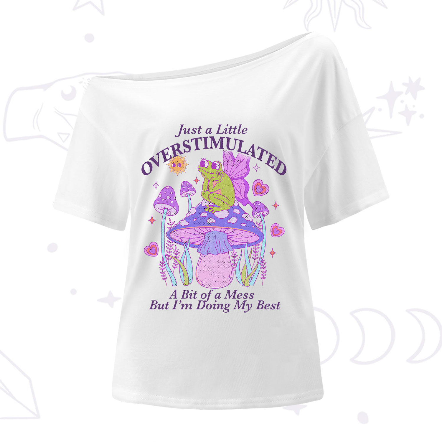 Purplehecate Just a Little Overstimulated Frog One Shoulder T-Shirt