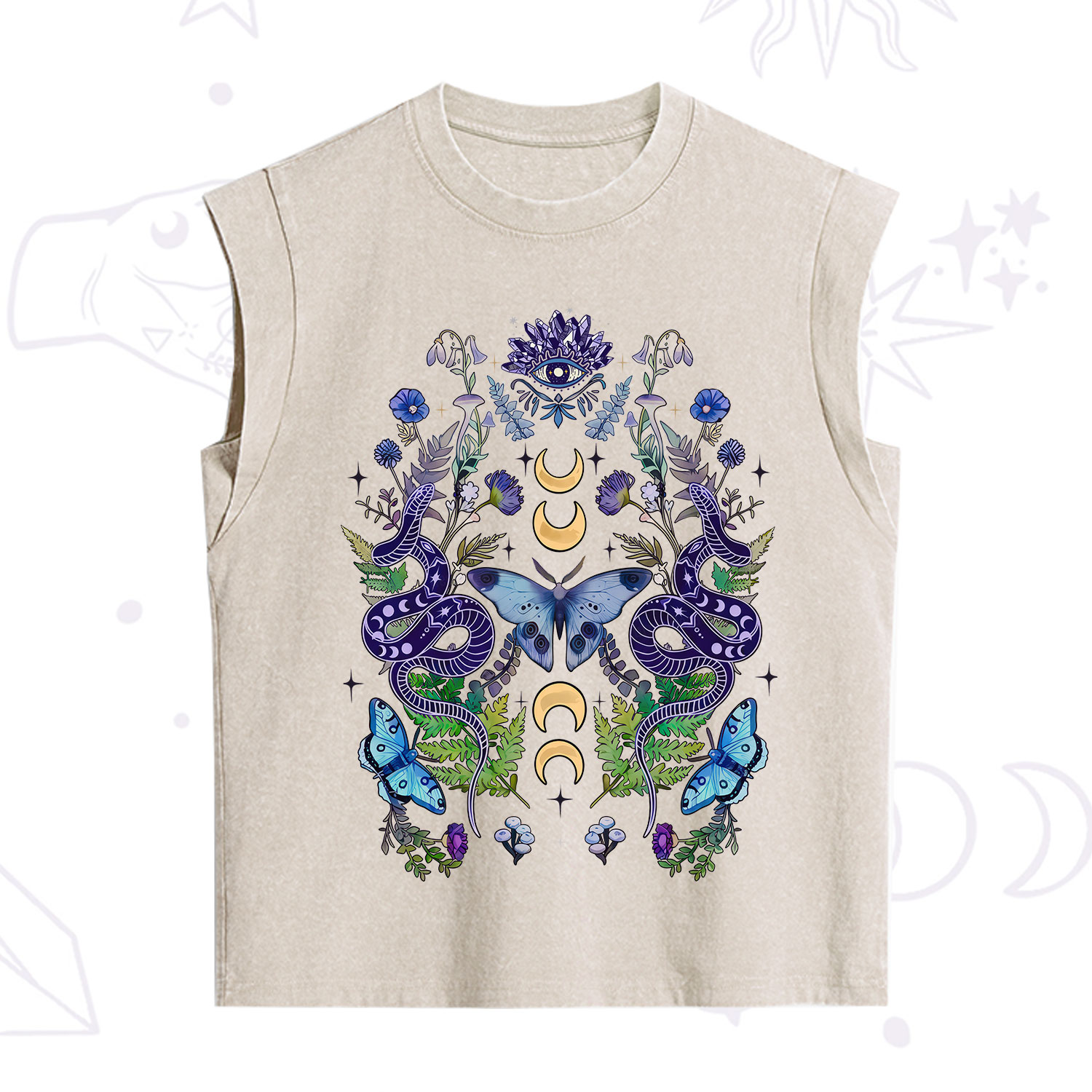 Purplehecate Moon Moth Witchery Vintage Washed Tank