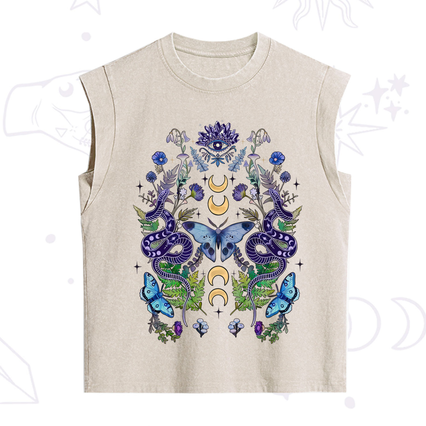 Purplehecate Moon Moth Witchery Vintage Washed Tank