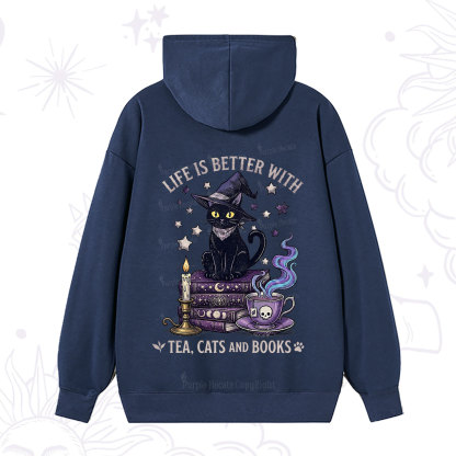 Purplehecate Life Is Better With Cats And Books Hoodie