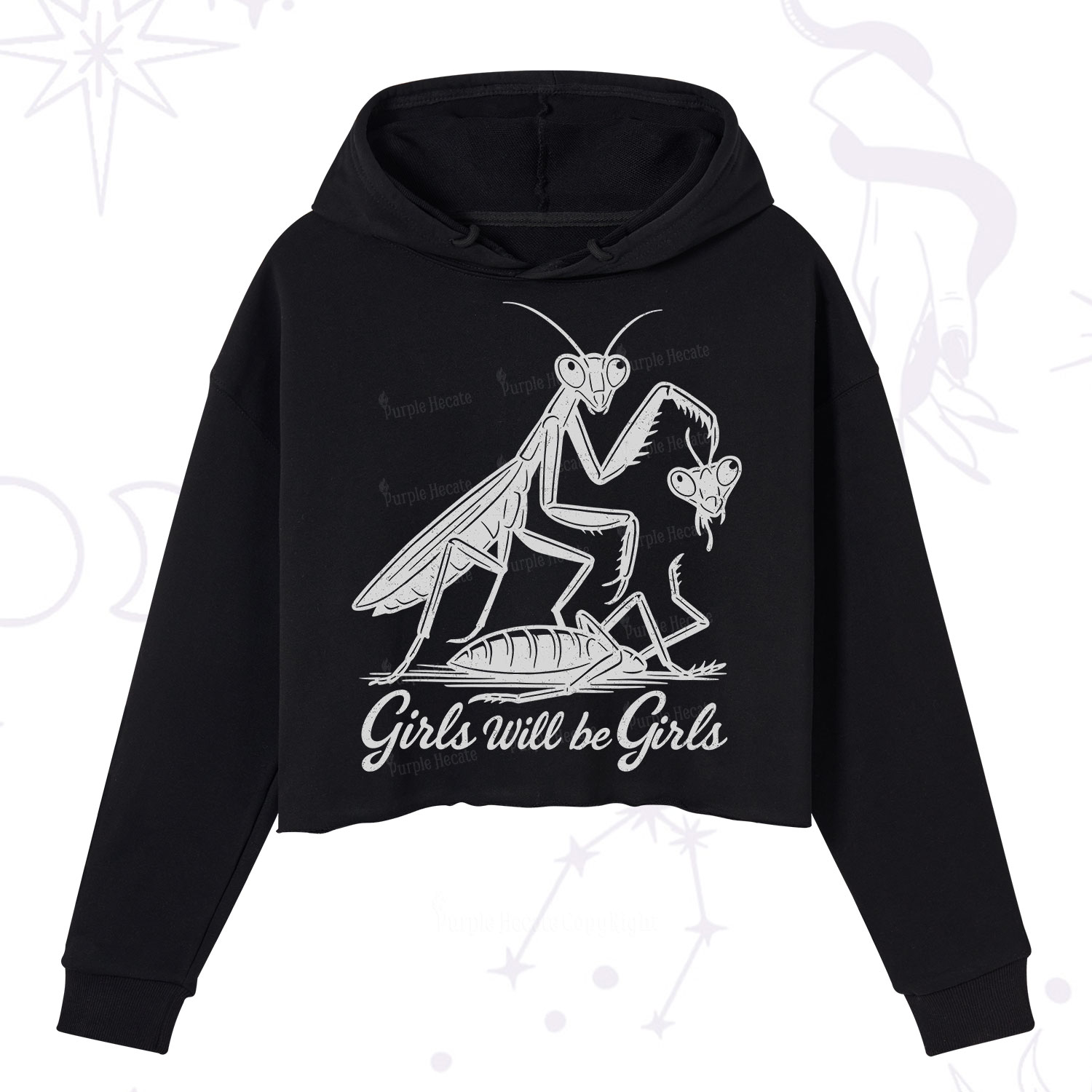 Purplehecate Girls Will Be Girls Praying Mantis Crop Hoodie
