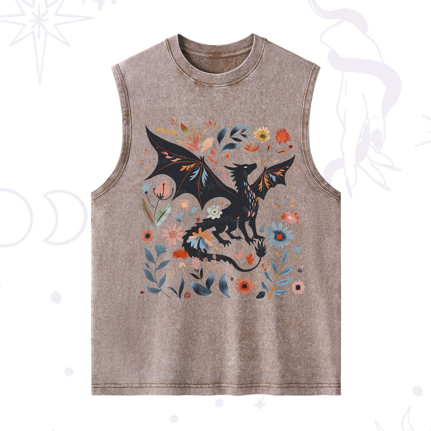 Purplehecate Vintage Fantasy Wyvern Bookish Washed Tank