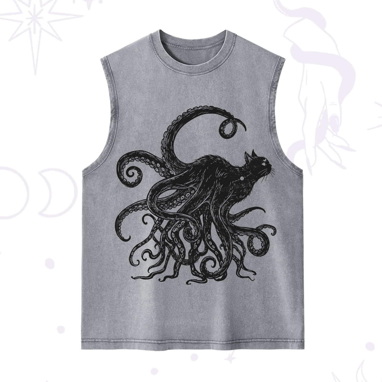 Purplehecate Black Cat with Octopus Tentacles Washed Tank