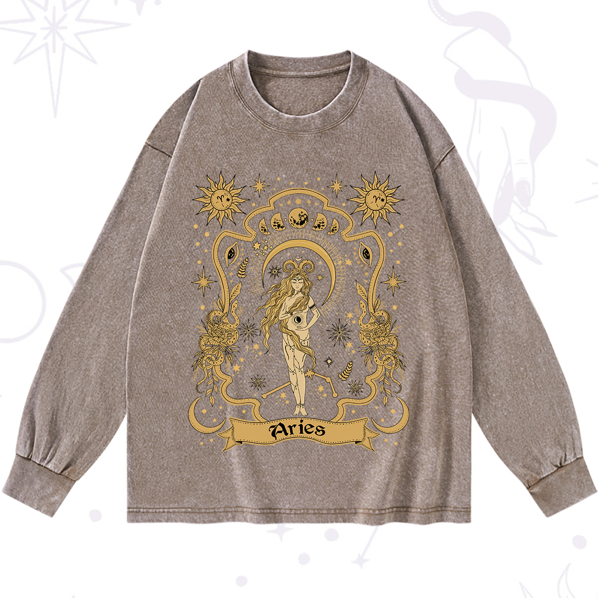 Purplehecate Aries' Astral Mirage Zodiac Washed Long Sleeve Shirt
