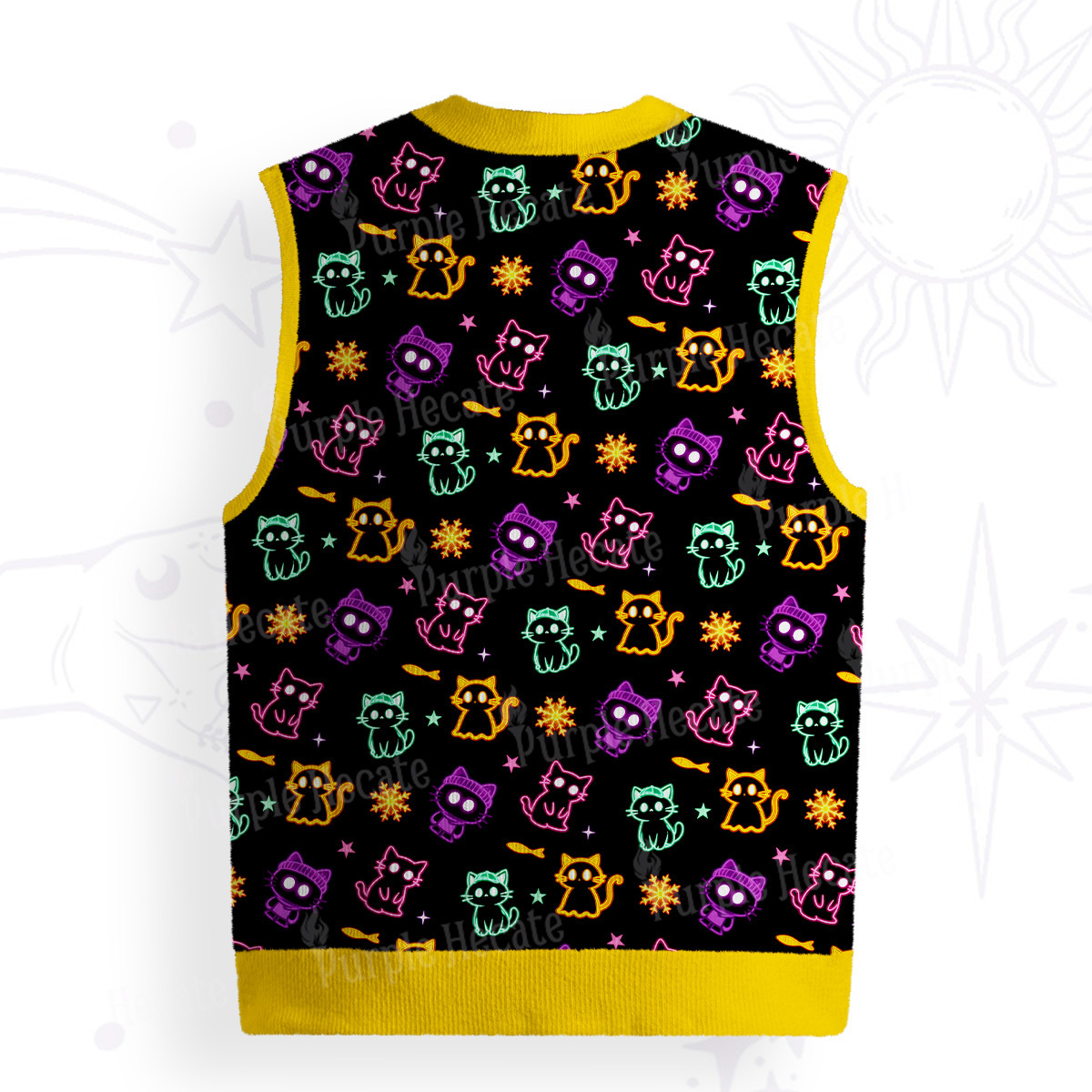 Purplehecate Neon Cat Party Ugly Sweater Vest
