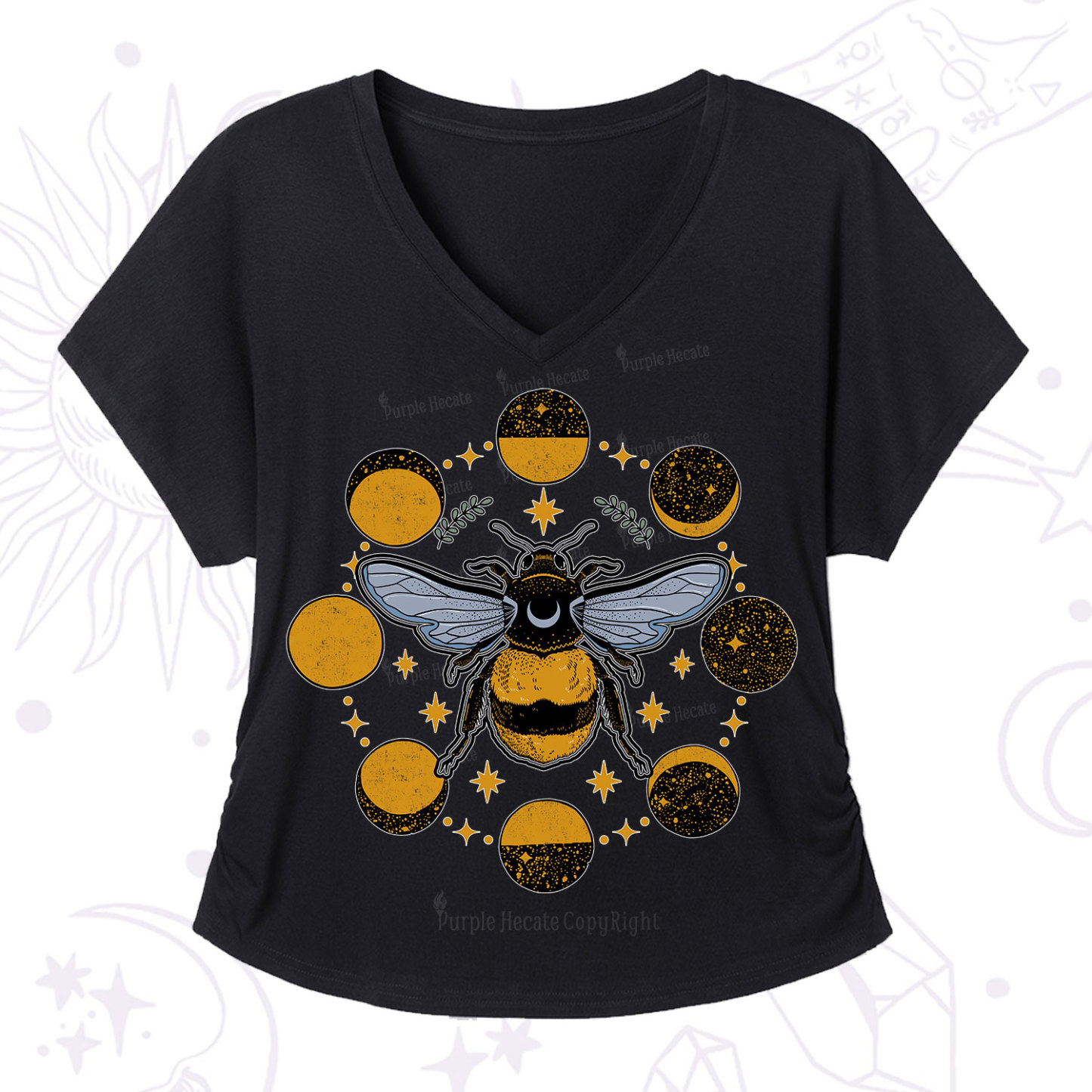 Purplehecate Phases of the Moon Bee V-Neck T-Shirt