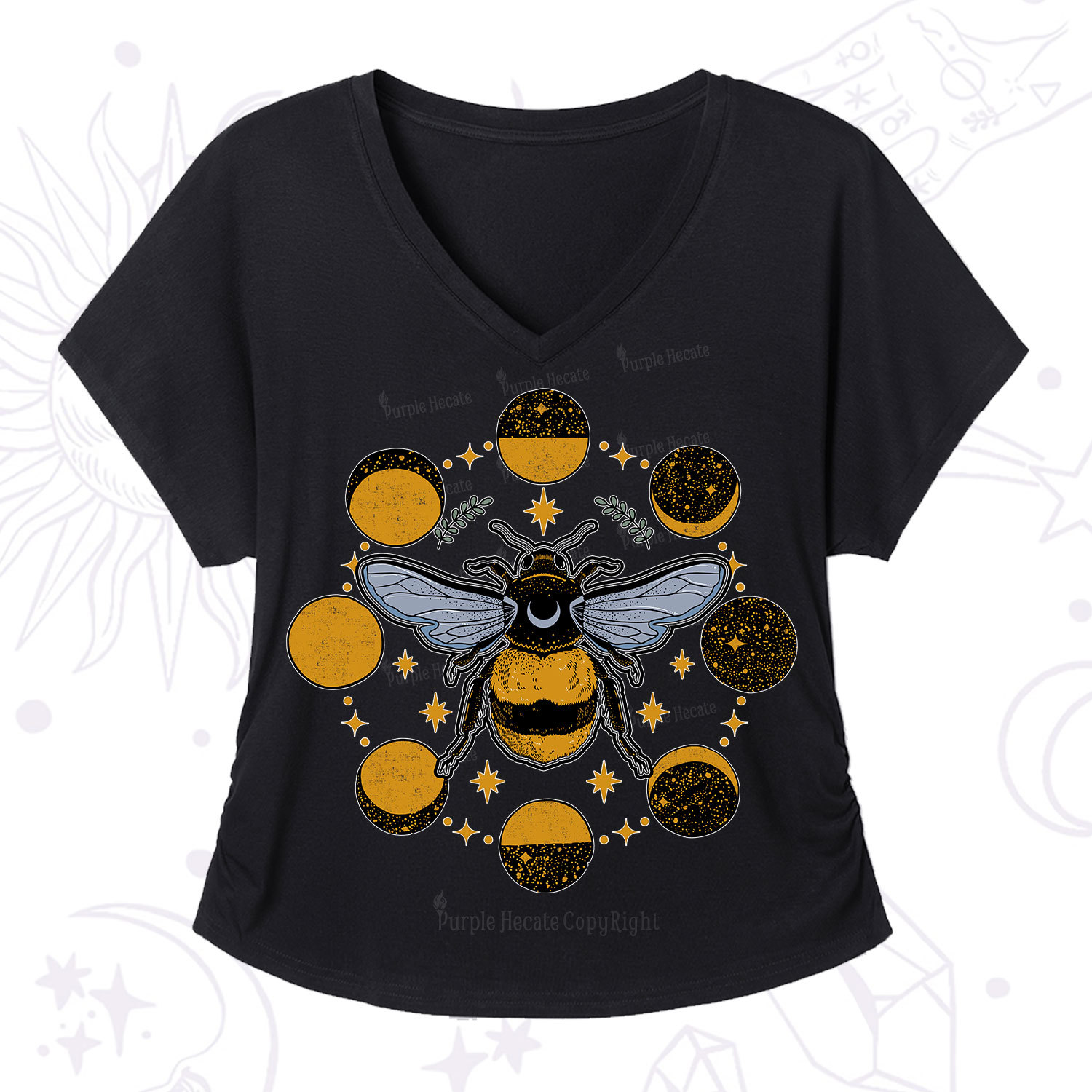 Purplehecate Phases of the Moon Bee V-Neck T-Shirt