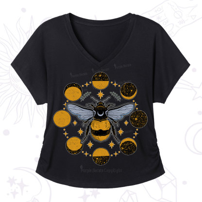 Purplehecate Phases of the Moon Bee V-Neck T-Shirt