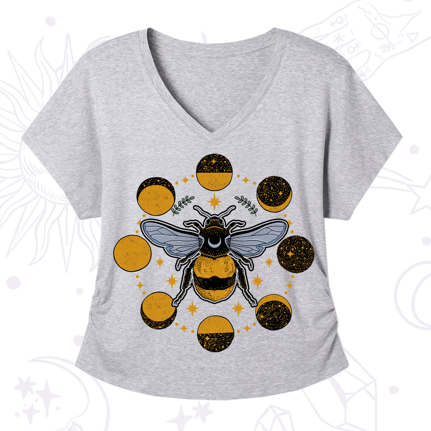 Purplehecate Phases of the Moon Bee V-Neck T-Shirt