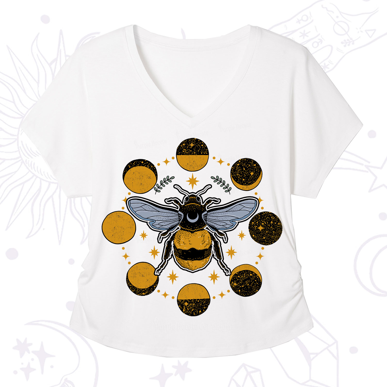 Purplehecate Phases of the Moon Bee V-Neck T-Shirt