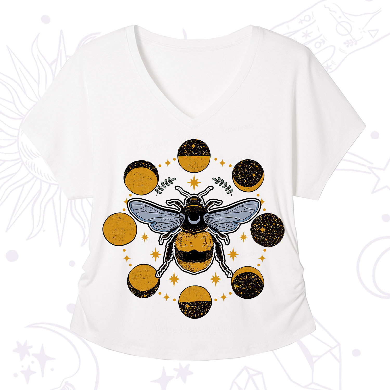 Purplehecate Phases of the Moon Bee V-Neck T-Shirt