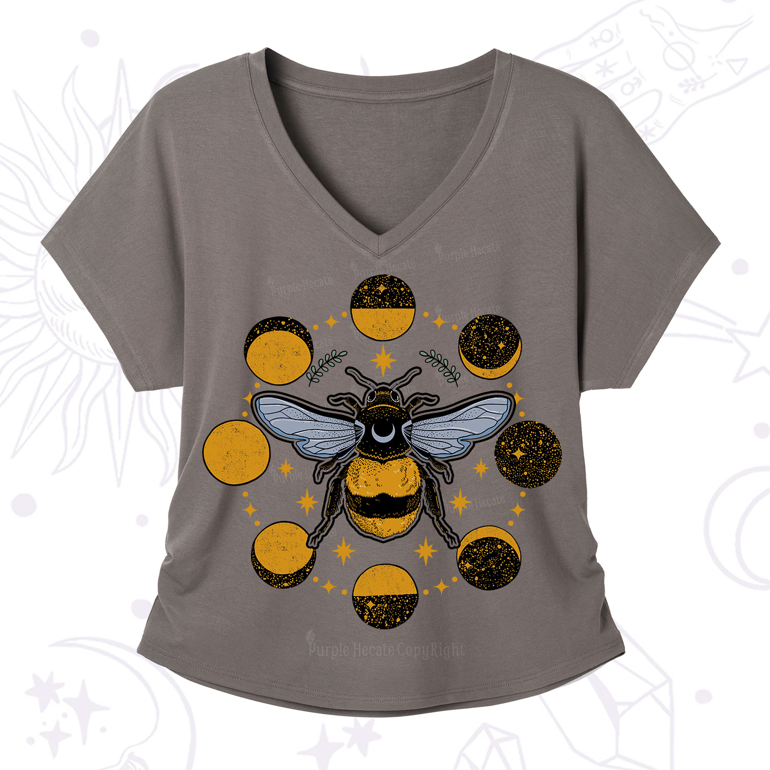Purplehecate Phases of the Moon Bee V-Neck T-Shirt