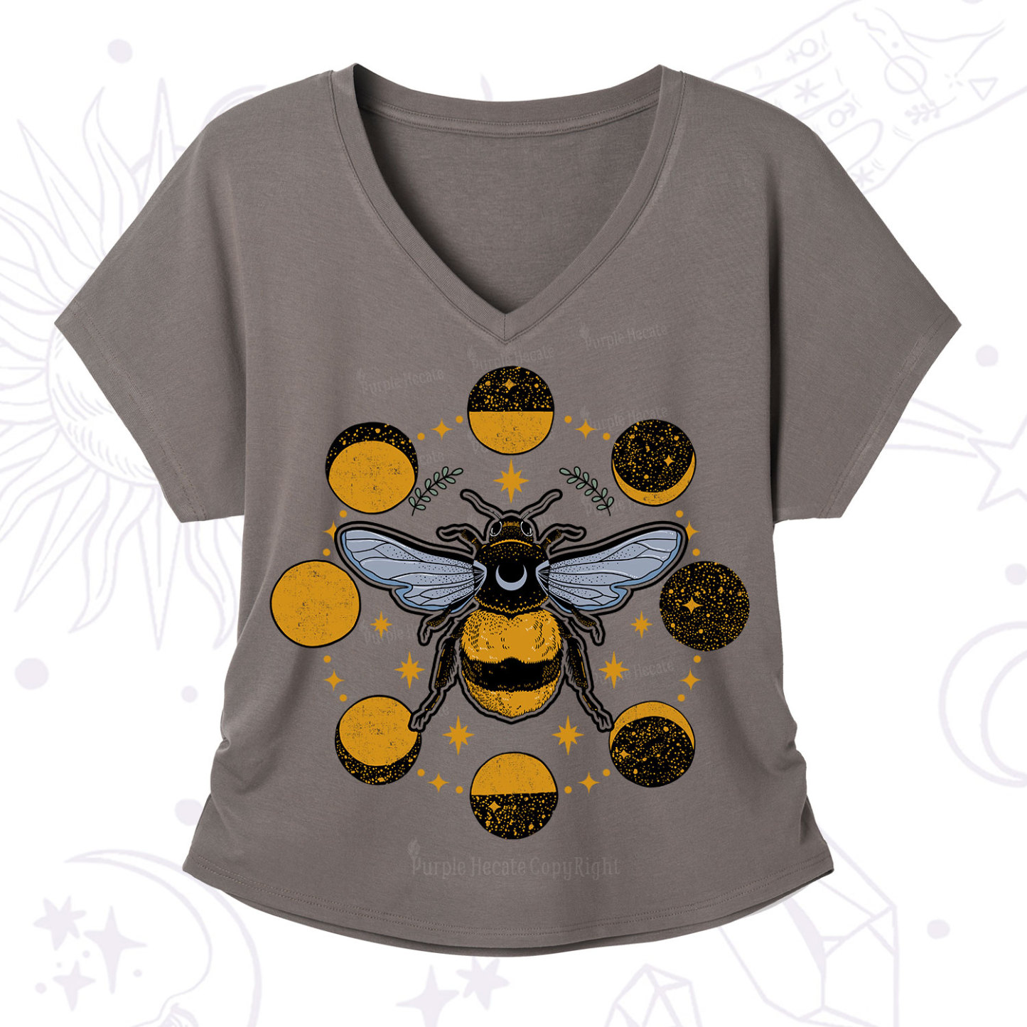 Purplehecate Phases of the Moon Bee V-Neck T-Shirt