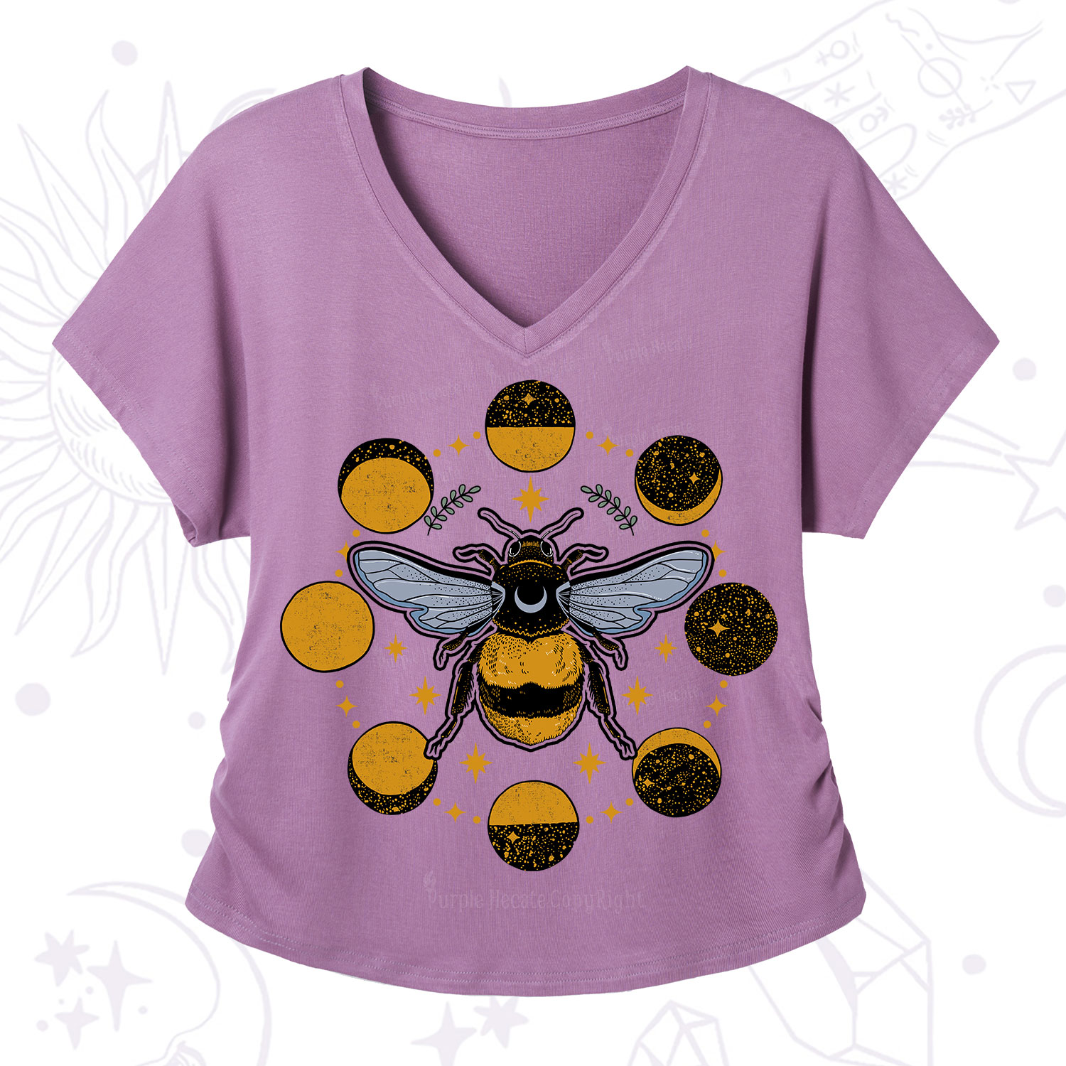 Purplehecate Phases of the Moon Bee V-Neck T-Shirt