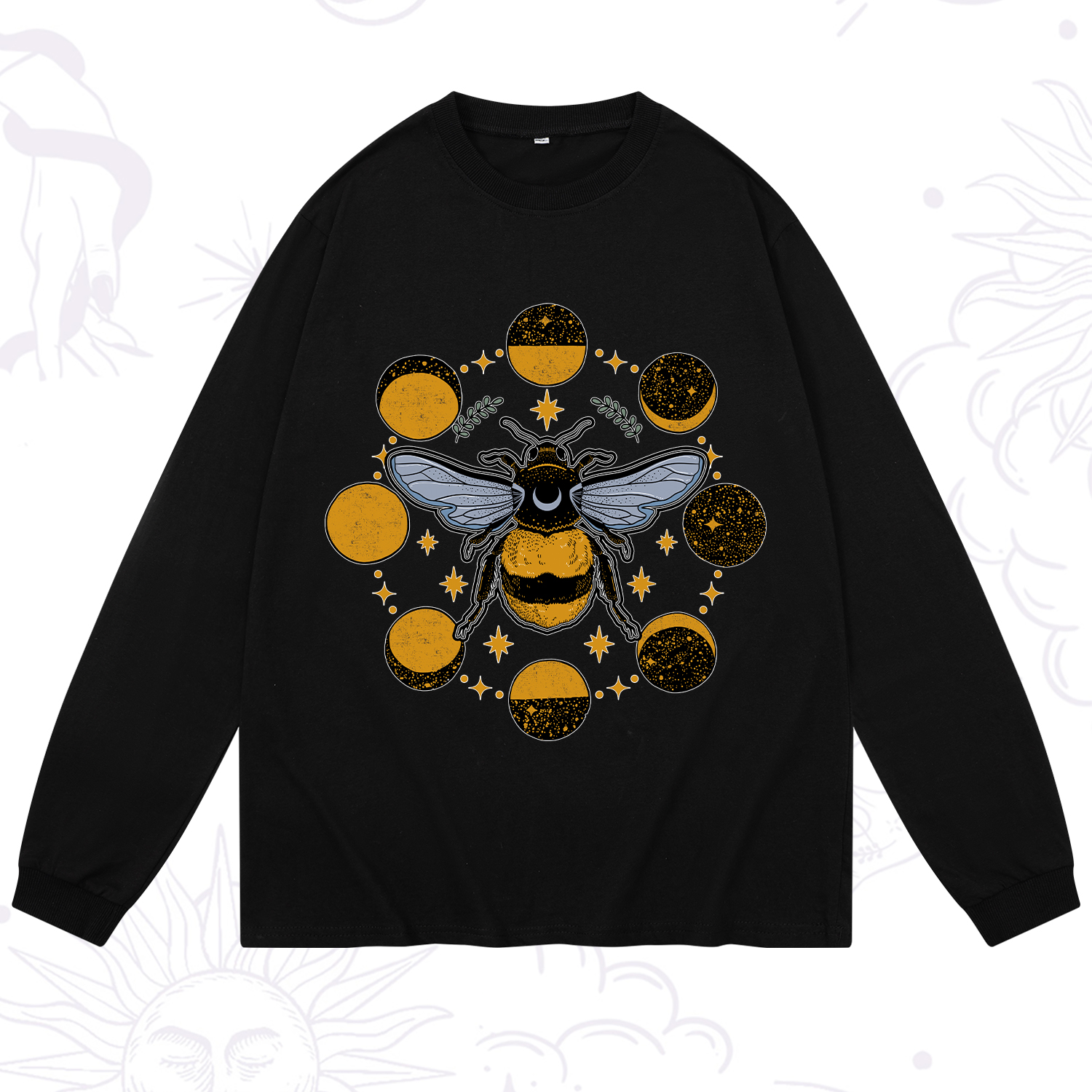 Purplehecate Phases of the Moon Bee Long Sleeve T-Shirt