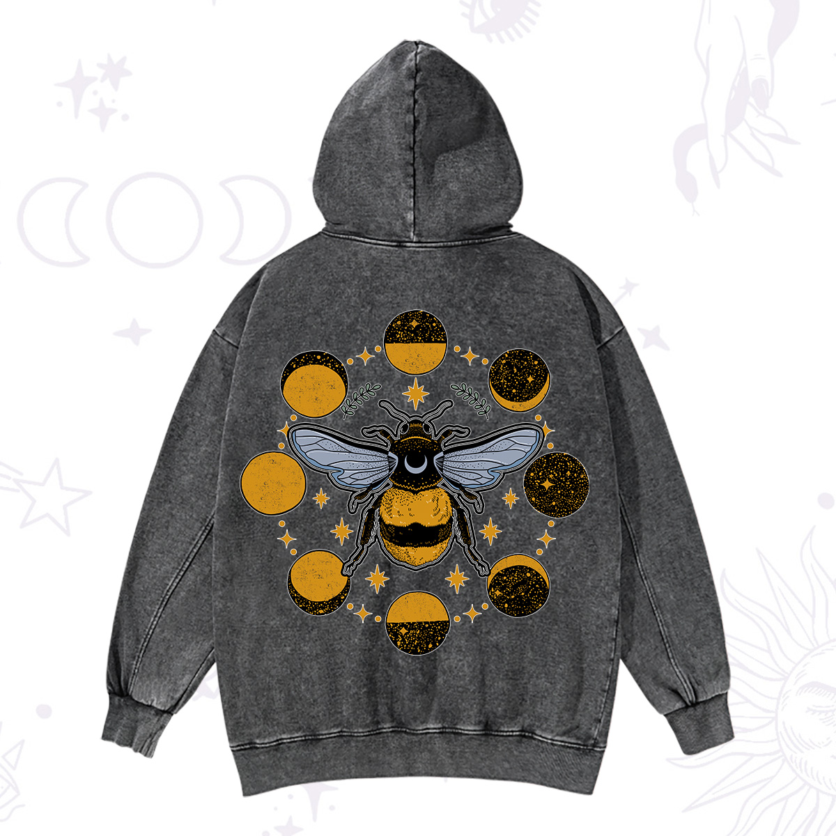 Purplehecate Phases of the Moon Bee Washed Hoodie