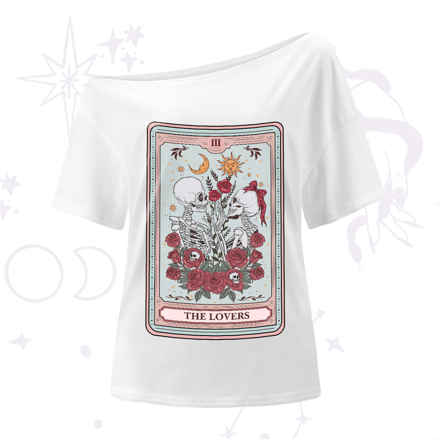 Purplehecate The Lovers Skeleton Tarot One-Shoulder T-Shirt