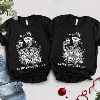 Purplehecate Everything Is Fine Christmas Couple T-Shirts
